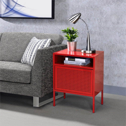 Bowery Hill Open Metal Shelf Nightstand with USB Port in Red