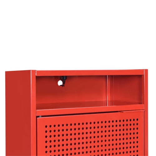 Bowery Hill Open Metal Shelf Nightstand with USB Port in Red