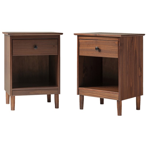 WALKER Mid-Century Solid Wood 1-Drawer Bedroom Nightstand In Walnut (Set Of 2) Cute nightstands