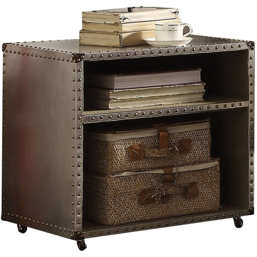 Bowery Hill Transitional Wood Nightstand with Nailhead Trim in Gray