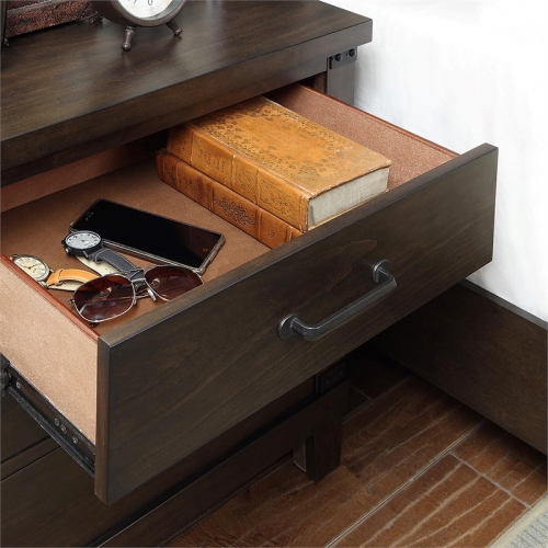 Bowery Hill Rustic Wood 3-Drawer Nightstand in Dark Walnut