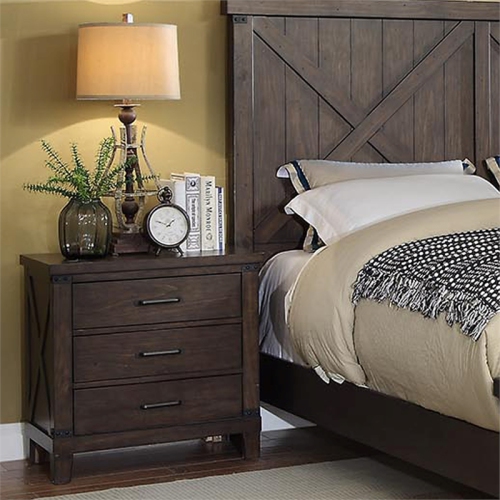 Bowery Hill Rustic Wood 3-Drawer Nightstand in Dark Walnut