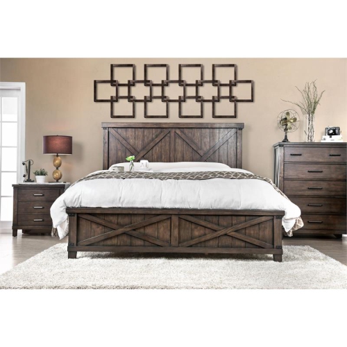 Bowery Hill Rustic Wood 3-Drawer Nightstand in Dark Walnut