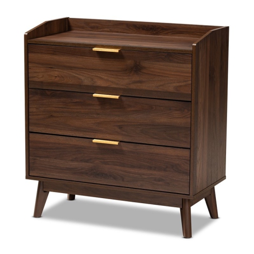 BOWERY HILL  Walnut Brown Finished 3-Drawer Wood Chest