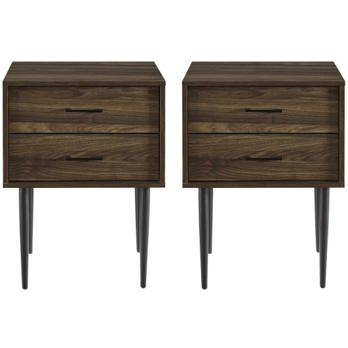 WALKER 2-Piece 20" Two-Drawer Bedroom Nightstand In Dark Walnut