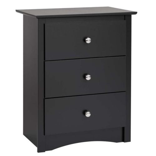 WRIGHT HOME  Mid-Century Wood 3 Drawer Nightstand In In Black