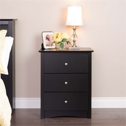 Wright Home Mid-Century Wood 3 Drawer Nightstand in Black