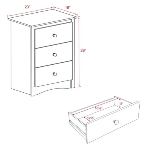 Wright Home Mid-Century Wood 3 Drawer Nightstand in Black