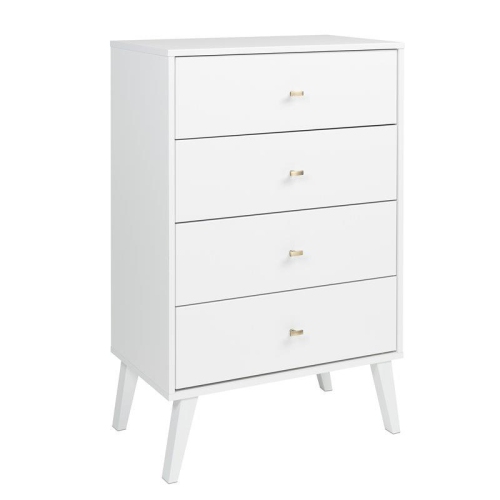 WRIGHT HOME  Mid-Century Modern Wood 4 Drawer Chest In White