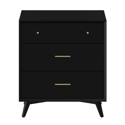 Bowery Hill Mid-Century Mid Century Modern Wood 3 Drawer Small Chest in Black