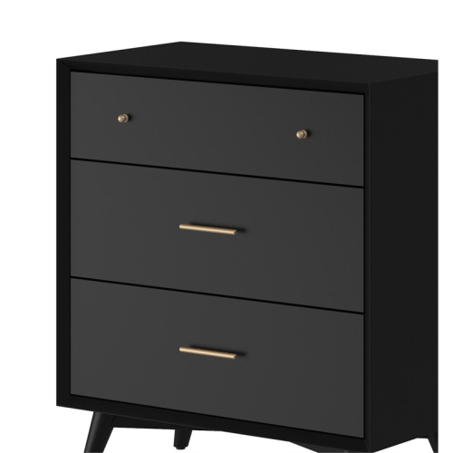 Bowery Hill Mid-Century Mid Century Modern Wood 3 Drawer Small Chest in Black