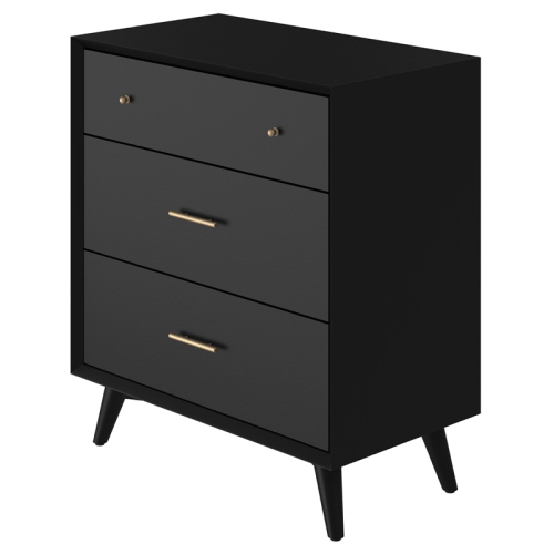 Bowery Hill Mid-Century Mid Century Modern Wood 3 Drawer Small Chest in Black