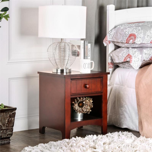 Bowery Hill Solid Wood 1-Drawer Nightstand in Cherry