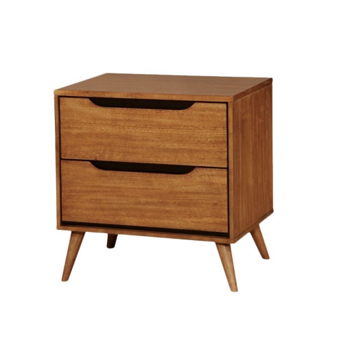 BOWERY HILL  2-Drawer Mid-Century Solid Wood Nightstand In Oak