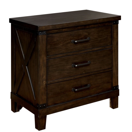 Furniture of America Andrew Rustic Wood 3-Drawer Nightstand in Dark Walnut
