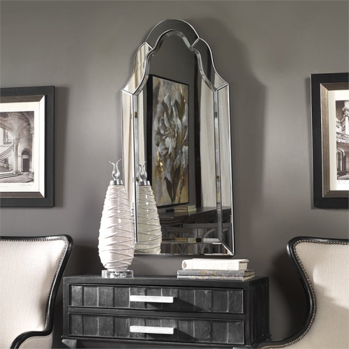 Bowery Hill Contemporary Frameless Arched Beveled Mirror