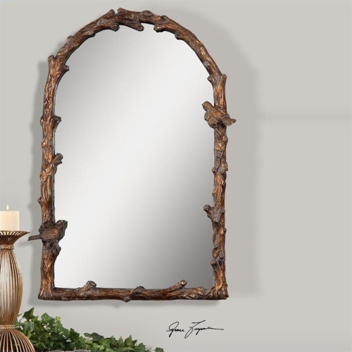 Bowery Hill Contemporary Arch Mirror in Distressed Antique Gold