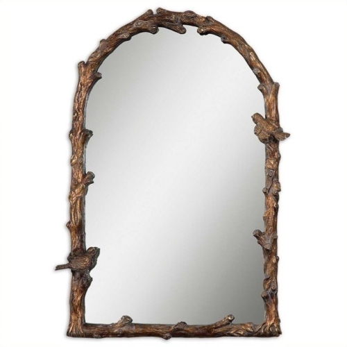 Bowery Hill Contemporary Arch Mirror in Distressed Antique Gold