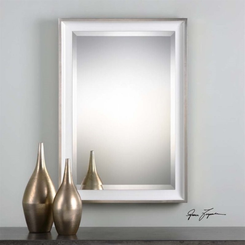BOWERY HILL  Modern And Silver Sloped Profile Mirror In White