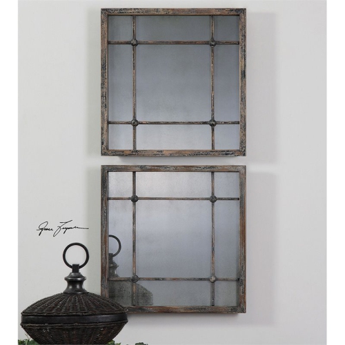 Bowery Hill Square Mirrors in Distressed Slate Blue