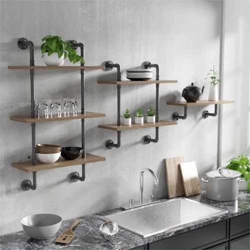 Furniture of America Hollis Industrial Wood 3-Tier Wall Display Shelf in Natural