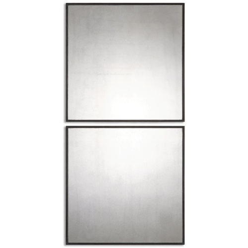 BOWERY HILL  Contemporary Antiqued Square Mirrors (Set Of 2)