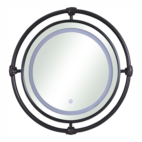 Furniture of America Mizen Metal Round Wall Mirror in Black and Copper