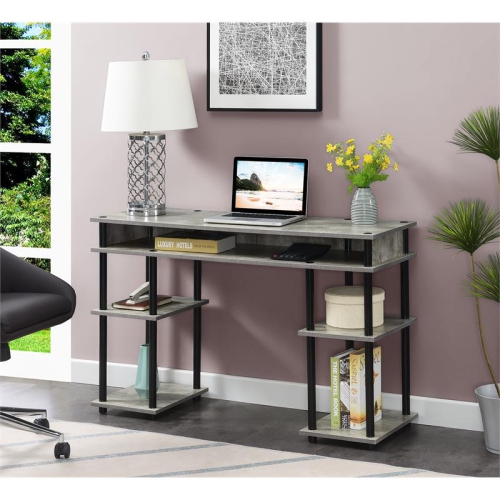 Designs2Go No-Tools Student Desk with Shelves in Light Gray Wood Finish