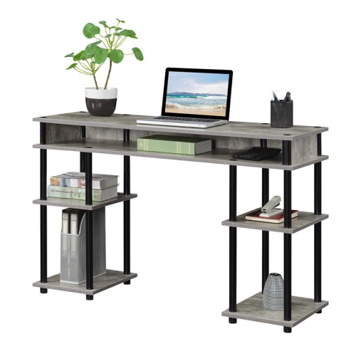 Designs2Go No-Tools Student Desk with Shelves in Light Gray Wood Finish