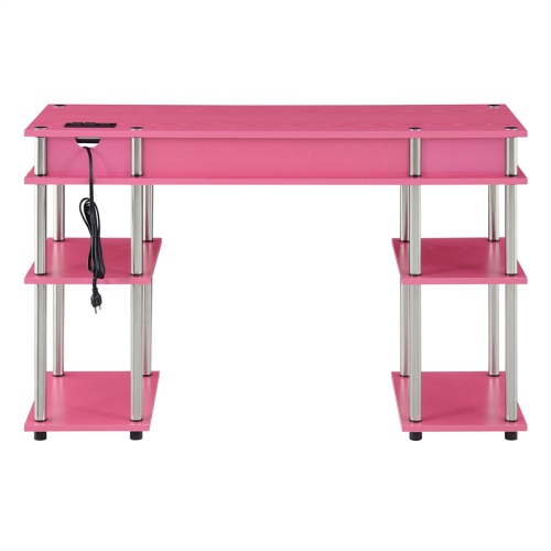 Pemberly Row Student Desk with Charging Station in Pink Wood Finish