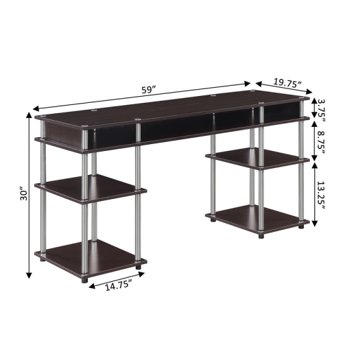 Designs2Go No-Tools 60-inch Deluxe Student Desk with Shelves in Espresso Wood