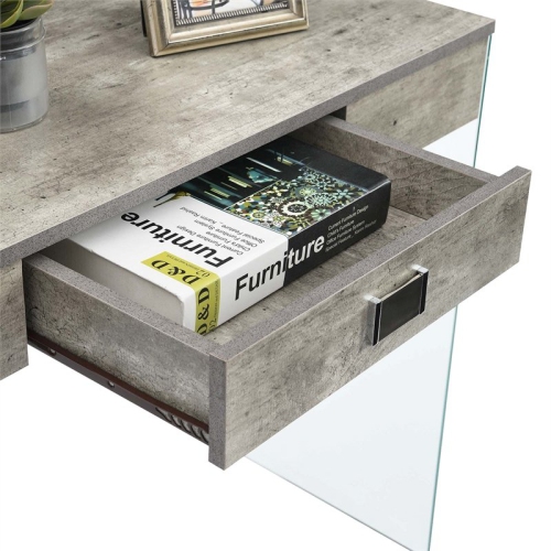 Convenience Concepts SoHo One-Drawer Glass 36-inch Desk in Gray Wood Finish
