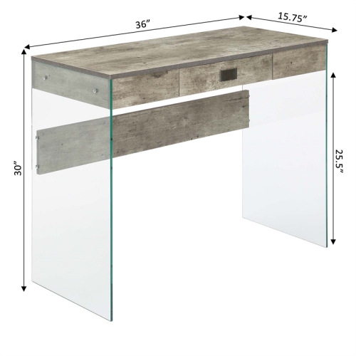 Convenience Concepts SoHo One-Drawer Glass 36-inch Desk in Gray Wood Finish