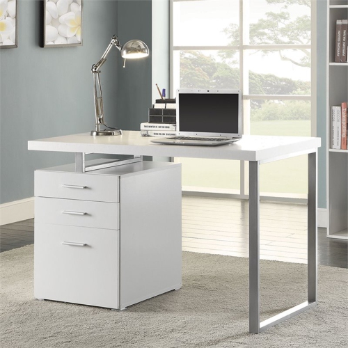Scranton and Co 3 Drawer Writing Desk in White and Silver