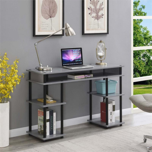 Designs2Go No-tools Student Desk in Gray Wood Finish and Black Steel Poles