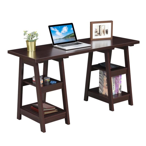 Convenience Concepts Designs2Go Double Trestle Desk in Espresso Wood Finish