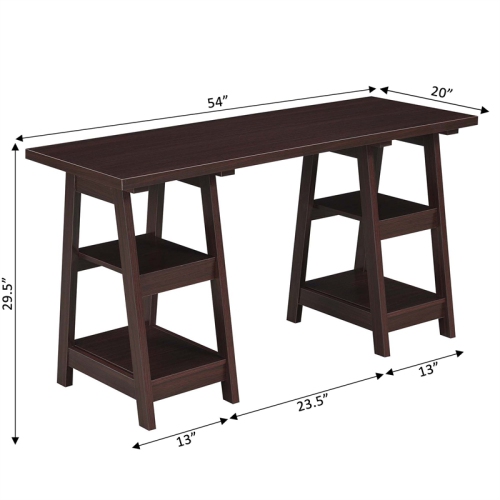 Convenience Concepts Designs2Go Double Trestle Desk in Espresso Wood Finish