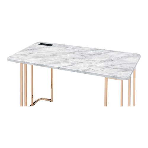 Furniture of America Trentin Contemporary Metal Writing Desk with USB in White