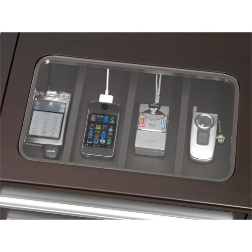 Bowery Hill Contemporary Wood Computer Desk with Charging Station in Cappuccino