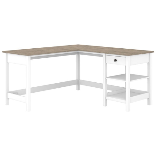 BUSH Mayfield 60W L Shaped Computer Desk In Shiplap Gray / White - Engineered Wood