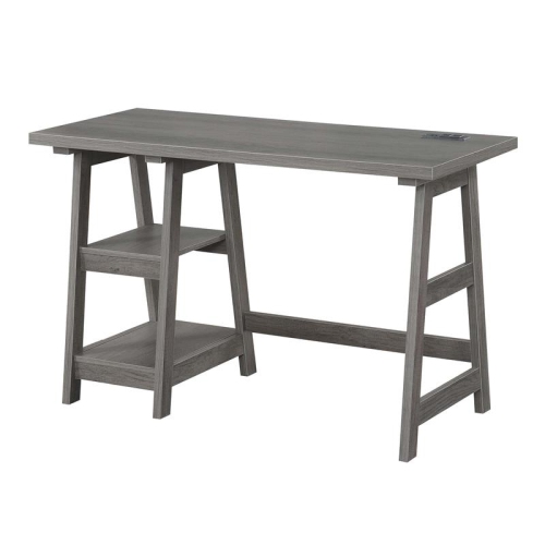 Convenience Concepts Designs2Go Trestle Desk with Charging Station in Gray Wood