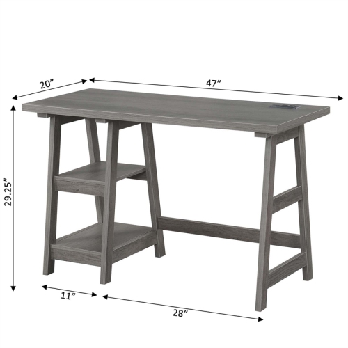 Convenience Concepts Designs2Go Trestle Desk with Charging Station in Gray Wood
