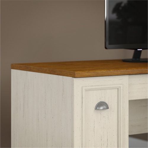 Fairview L Desk with Hutch and File Cabinet in Antique White - Engineered Wood