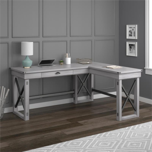 Rustic white deals l shaped desk