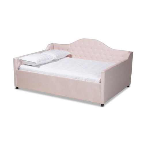 BOWERY HILL  Contemporary Velvet Upholstered Queen Daybed In Pink