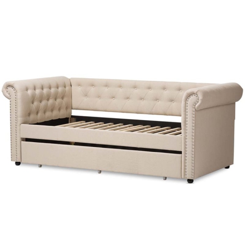 Bowery Hill Contemporary Fabric Daybed with Trundle in Light Beige