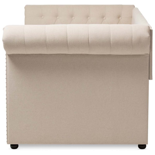 Bowery Hill Contemporary Fabric Daybed with Trundle in Light Beige