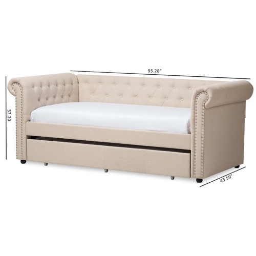 Bowery Hill Contemporary Fabric Daybed with Trundle in Light Beige
