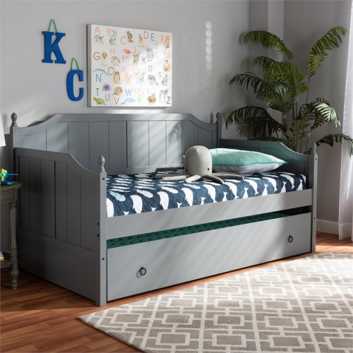 Bowery Hill Wood Twin Daybed with Trundle in Gray