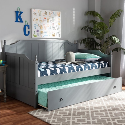 Bowery Hill Wood Twin Daybed with Trundle in Gray